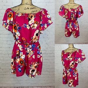 Peach Love Gorgeous Floral On/Off Shoulders Romper